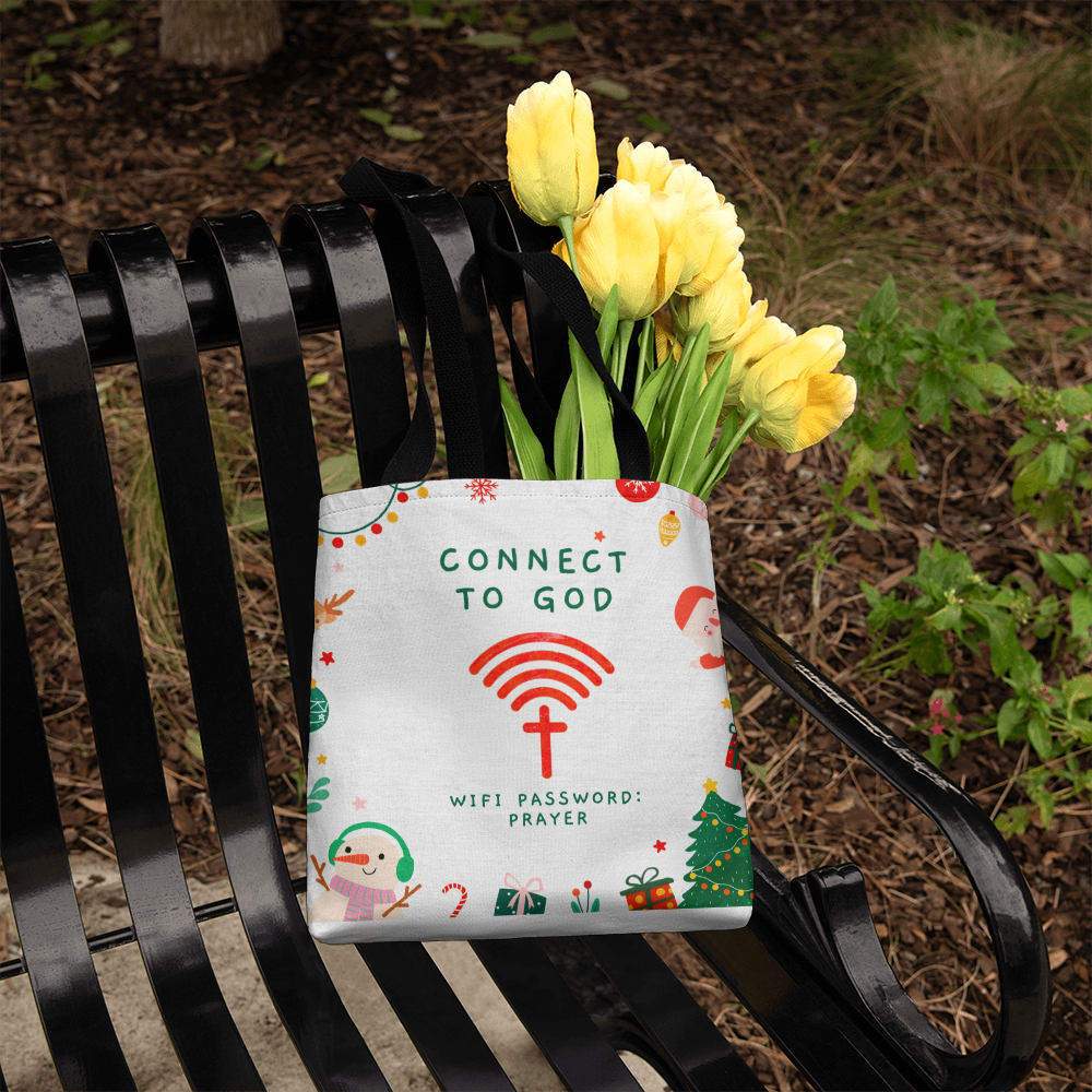 Faith Connection Christmas Tote – “WiFi Password: PRAYER” Holiday Edition