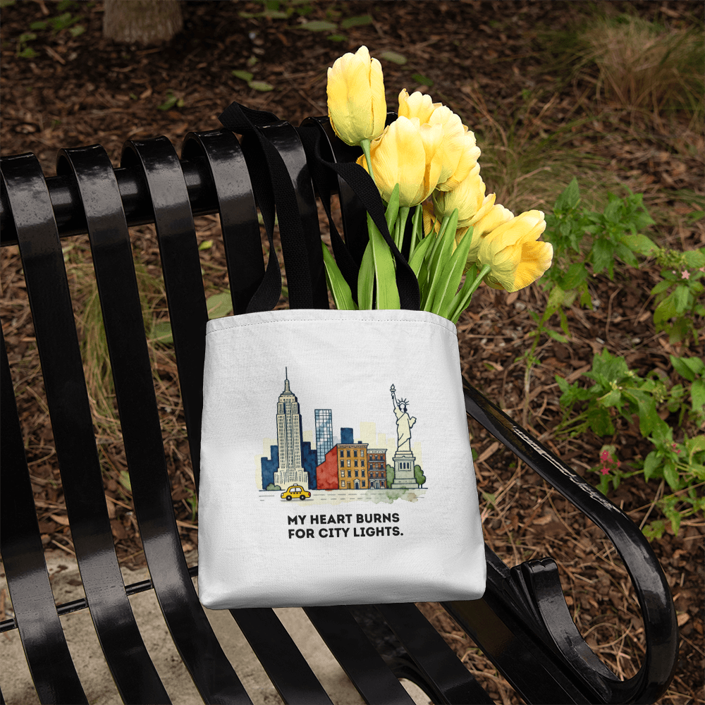 New York City Tote Bag | City Lights Gift | NYC Skyline Illustration Bag | Urban Travel Tote