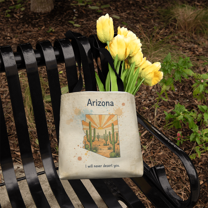 Southwest desert pun tote bag with Arizona state outline