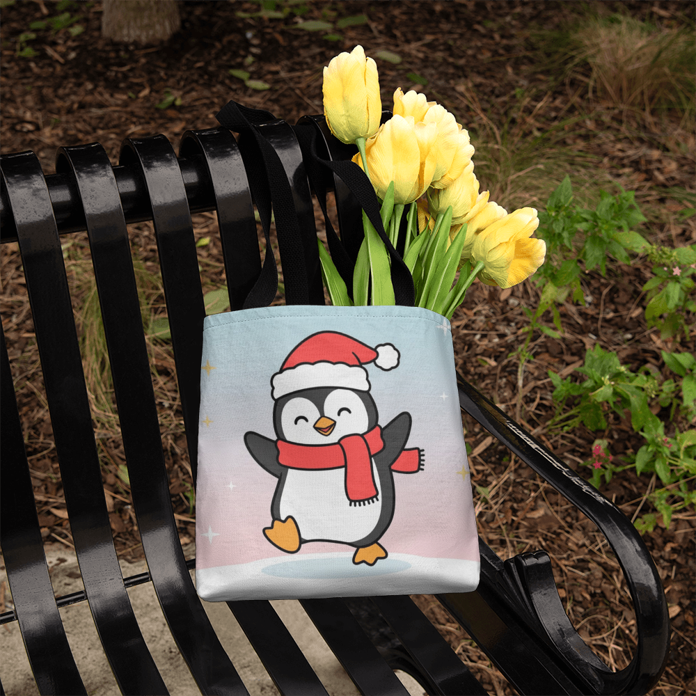 Cute Christmas Penguin Tote Bag | Festive Holiday Shopper & Gift Bag