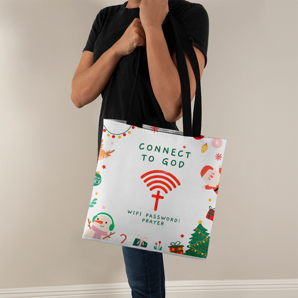 Faith Connection Christmas Tote – “WiFi Password: PRAYER” Holiday Edition