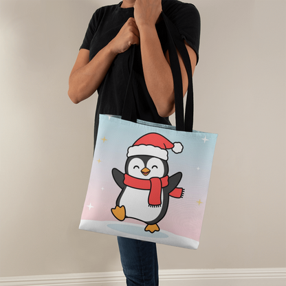 Cute Christmas Penguin Tote Bag | Festive Holiday Shopper & Gift Bag