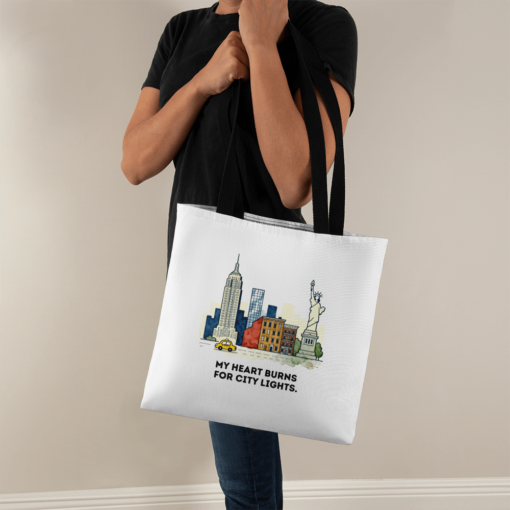 New York City Tote Bag | City Lights Gift | NYC Skyline Illustration Bag | Urban Travel Tote