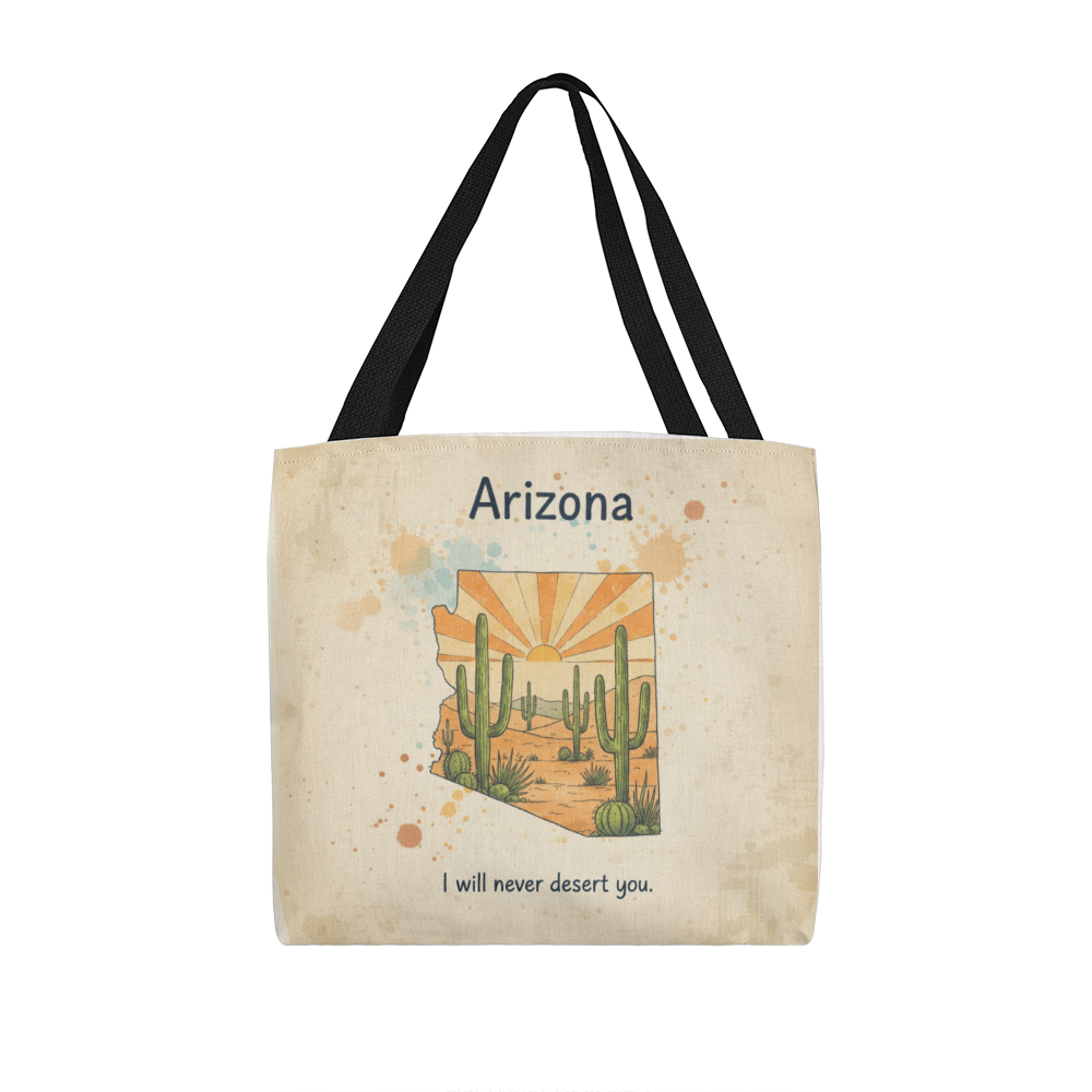 Southwest desert pun tote bag with Arizona state outline