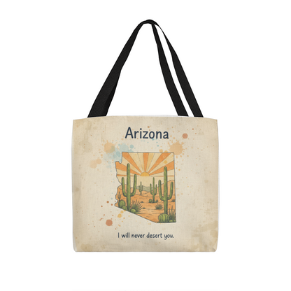 Southwest desert pun tote bag with Arizona state outline
