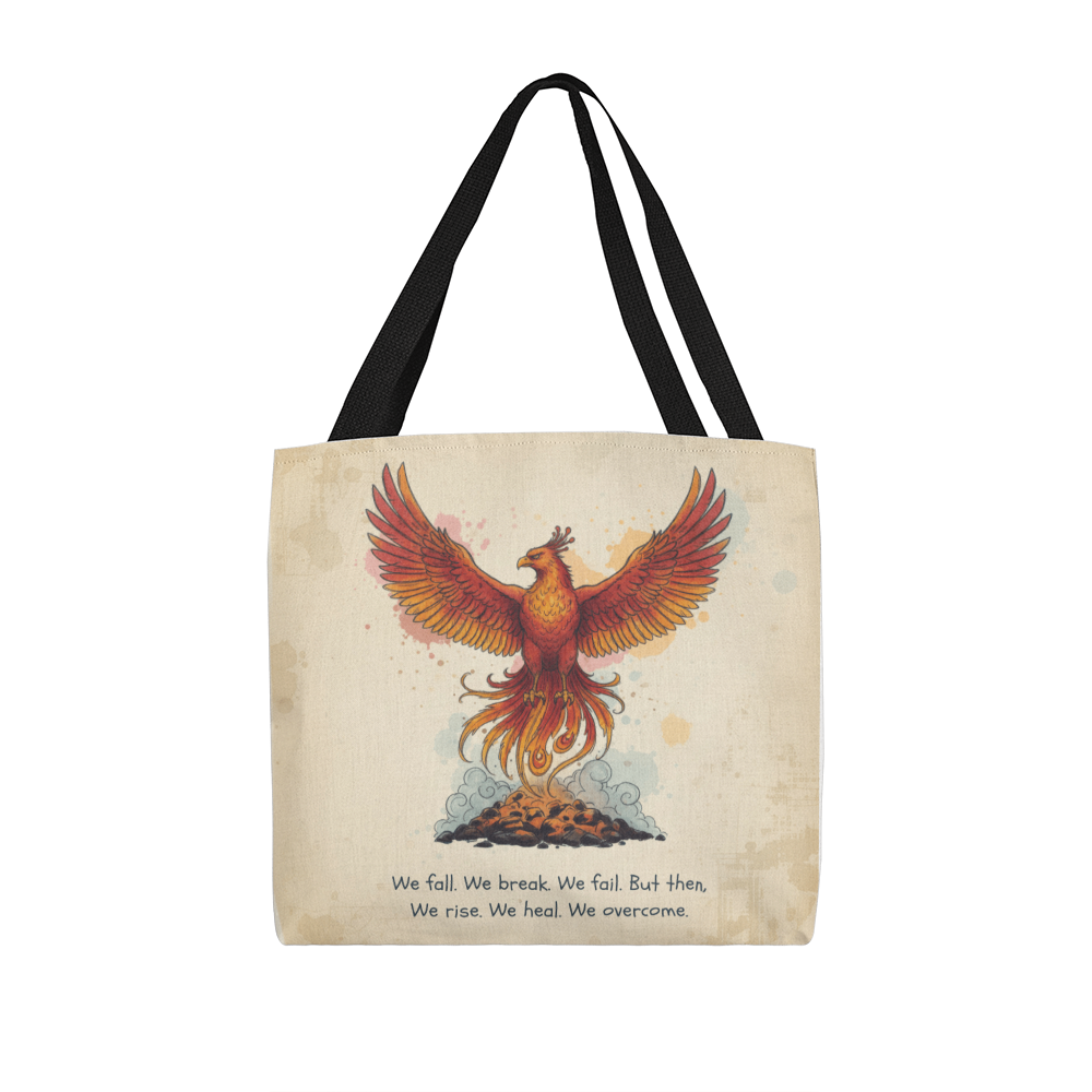 Phoenix Rise Tote Bag – Inspirational We Rise We Heal We Overcome Quote | Strength, Healing & Resilience Gift