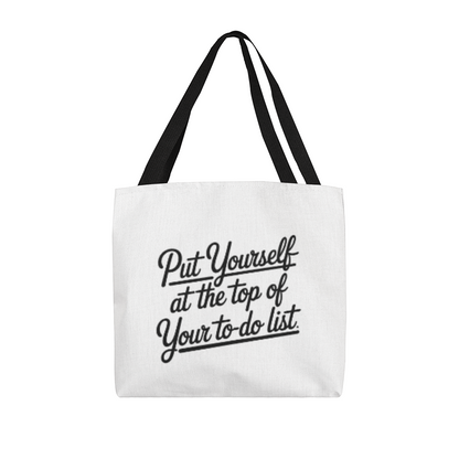 Classic tote bag encouraging mindfulness and self-care