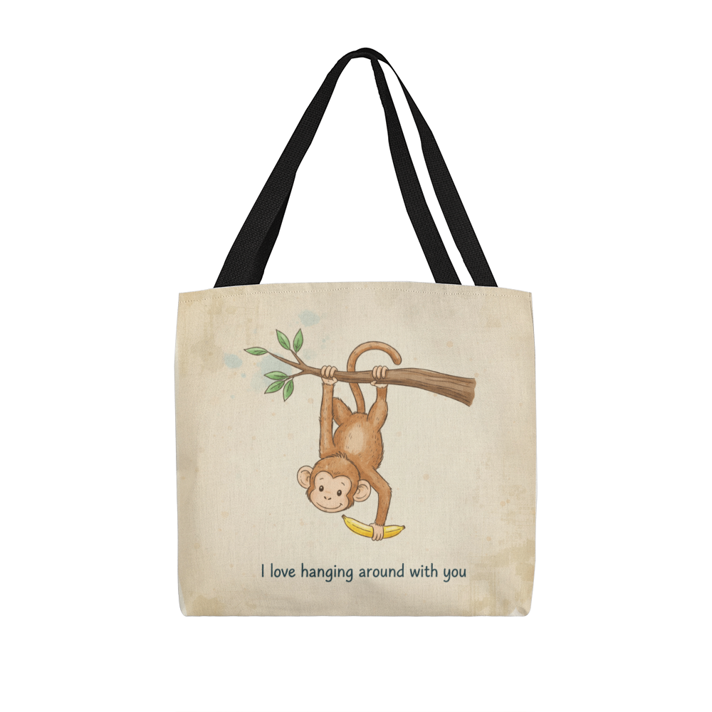 Cute Monkey Tote Bag – I Love Hanging Around With You | Adorable Pun Gift for Kids, Friends & Loved Ones