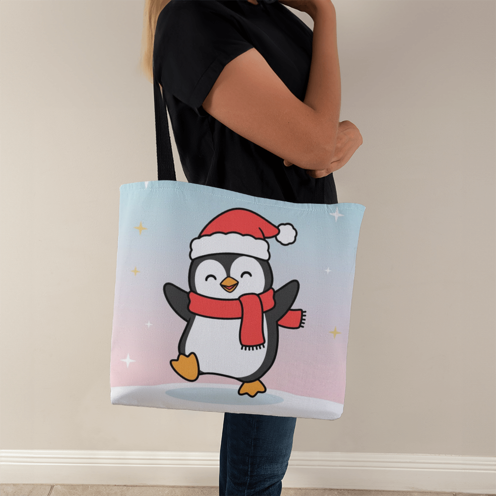 Cute Christmas Penguin Tote Bag | Festive Holiday Shopper & Gift Bag