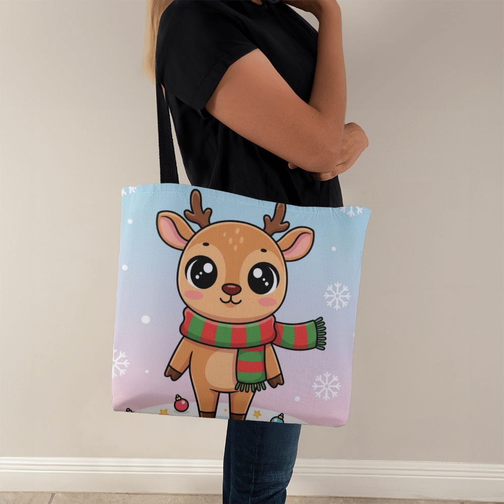 Cute Reindeer Christmas Tote Bag | Festive Holiday Shopper & Gift Bag