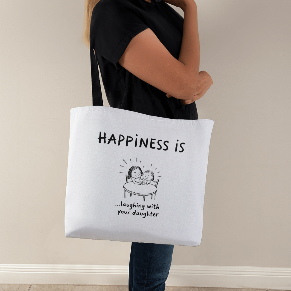 Cute mother daughter drawing on tote bag