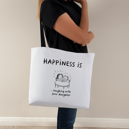 Cute mother daughter drawing on tote bag