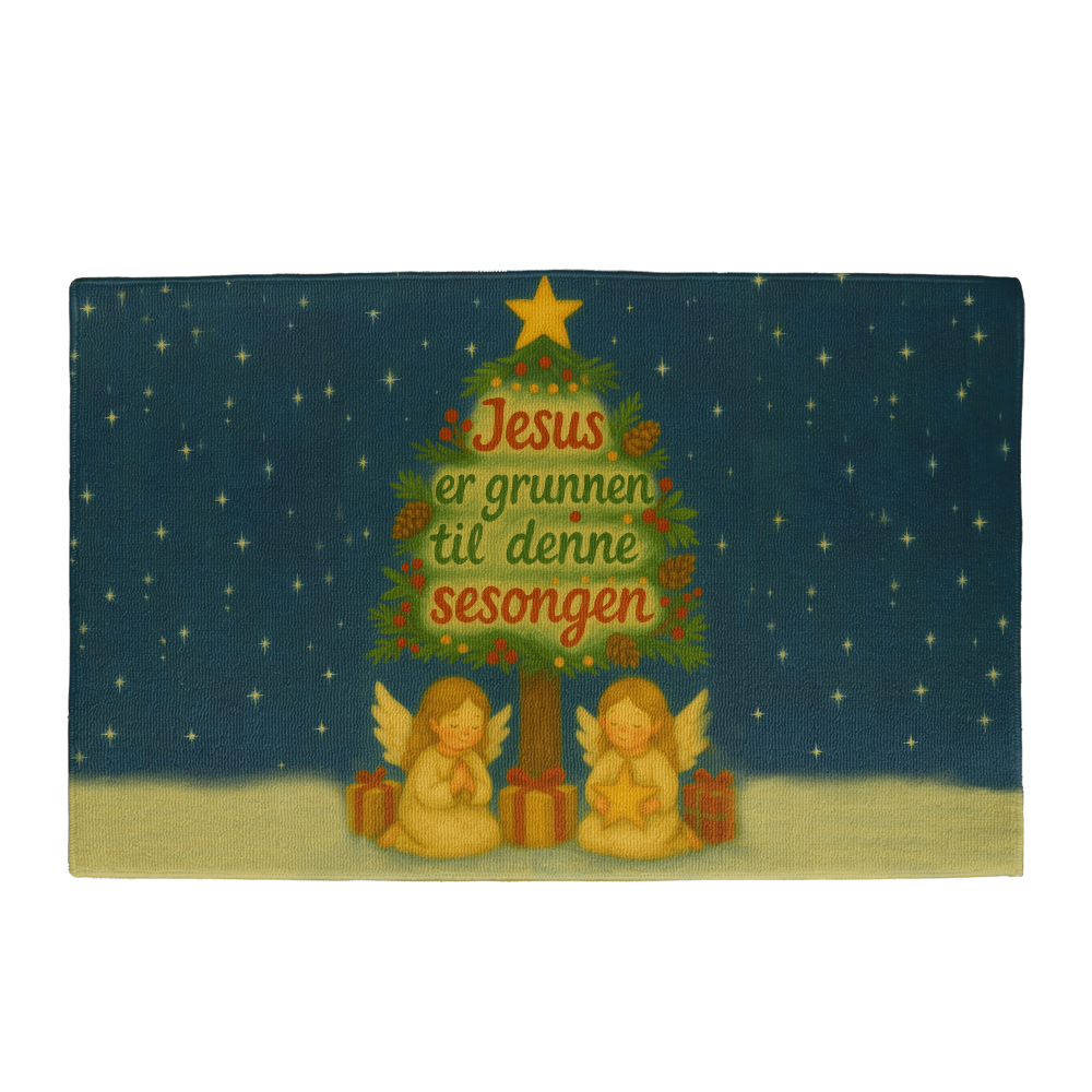 Jesus er grunnen til denne sesongen: Christmas House Mat – Holiday Doormat with Angels & Tree Christmas Decor