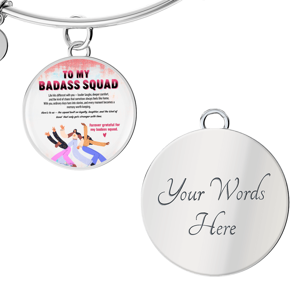 Stainless steel friendship bangle with engraved message