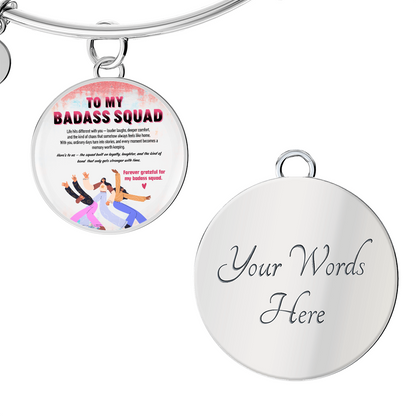 Stainless steel friendship bangle with engraved message