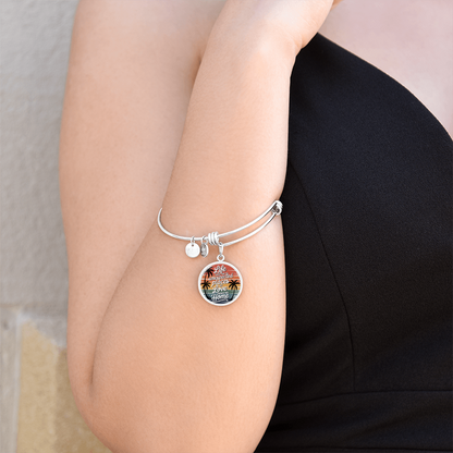 California Sunset Quote Bracelet – “Life Takes You to Unexpected Places, Love Brings You Home” Circle Pendant Bangle