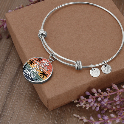 California Sunset Quote Bracelet – “Life Takes You to Unexpected Places, Love Brings You Home” Circle Pendant Bangle