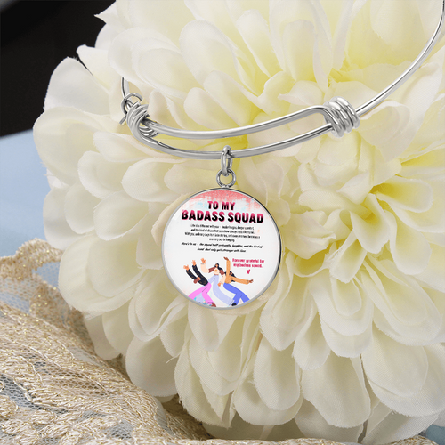 Personalized Badass Squad bangle bracelet with circle pendant
