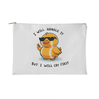 Small zippered bag with funny motivational duck graphic