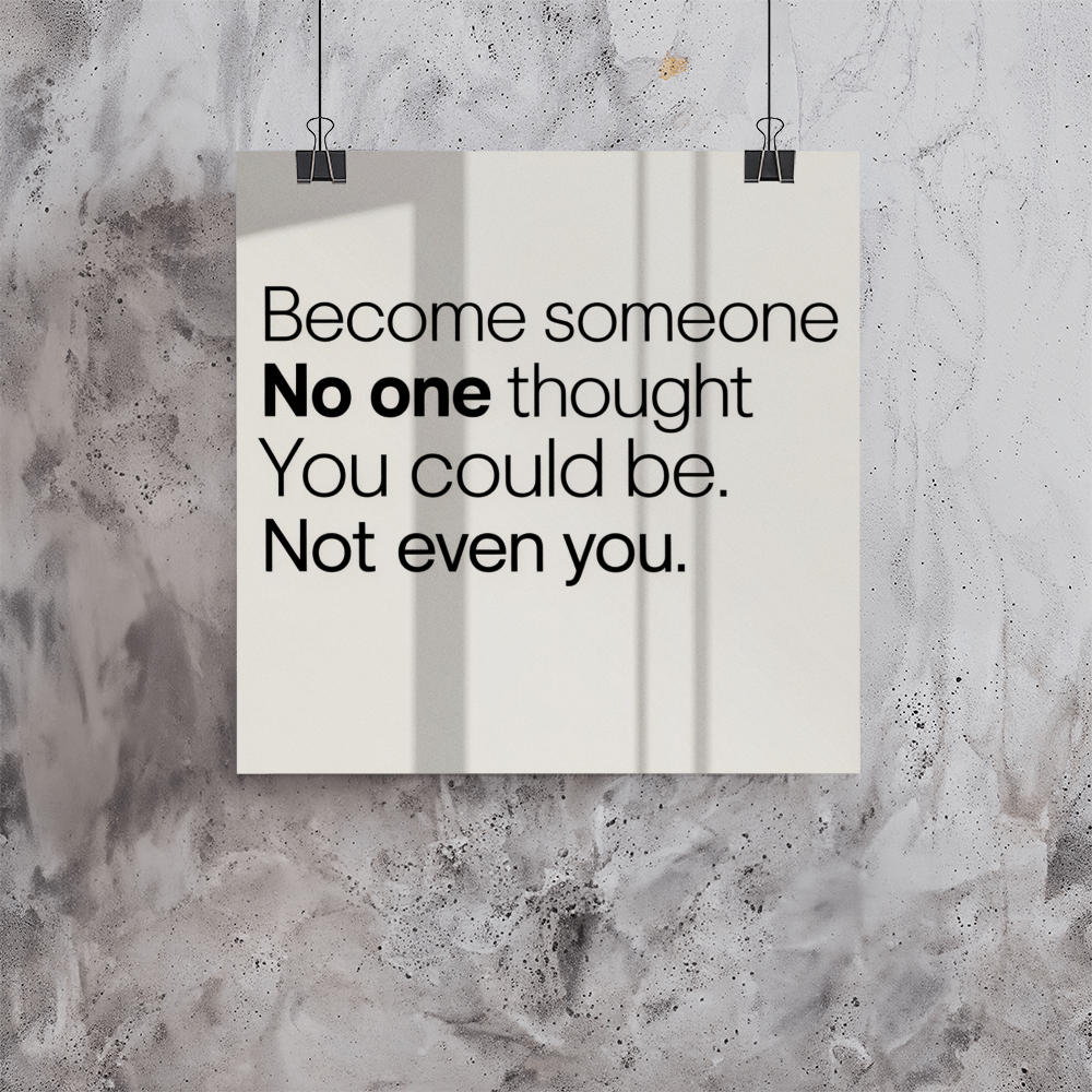 Close-up view of high-gloss print showing bold typography and smooth surface.