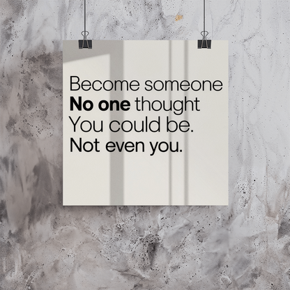 Close-up view of high-gloss print showing bold typography and smooth surface.