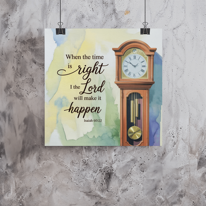 Inspirational Christian wall art with watercolor clock illustration