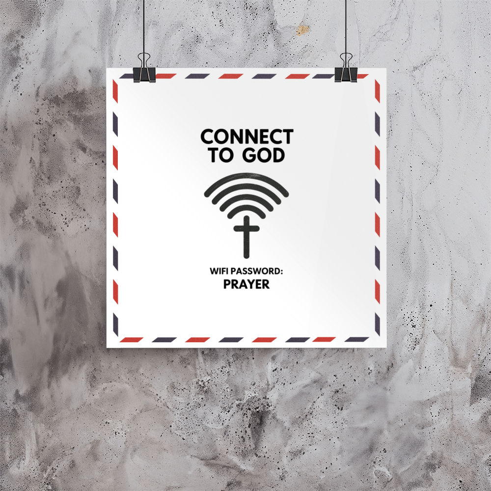 Modern Christian wall art with humorous faith quote design