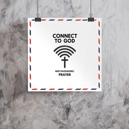 Modern Christian wall art with humorous faith quote design