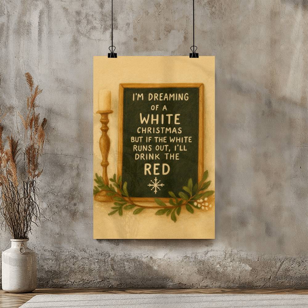 I'm Dreaming of a White Christmas… But If the White Runs Out, I'll Drink the Red: Matte Wall Art – Funny Holiday Wine Sign Decor for Kitchen, Dining Room & Home Bar