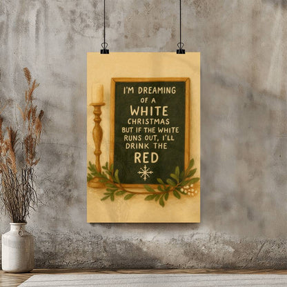 I'm Dreaming of a White Christmas… But If the White Runs Out, I'll Drink the Red: Matte Wall Art – Funny Holiday Wine Sign Decor for Kitchen, Dining Room & Home Bar