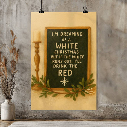 I'm Dreaming of a White Christmas… But If the White Runs Out, I'll Drink the Red: Matte Wall Art – Funny Holiday Wine Sign Decor for Kitchen, Dining Room & Home Bar