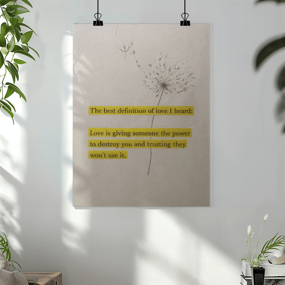 Love and Trust Quote wall poster in modern bedroom decor setting minimalist romantic home design