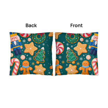 Christmas Pattern Outdoor Pillow | Festive Gingerbread & Nutcracker Holiday Cushion