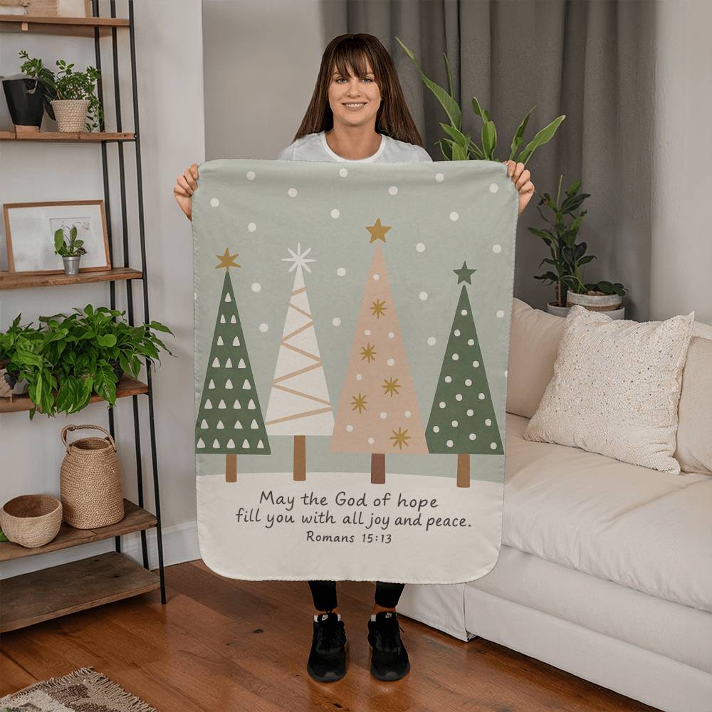 May the God of Hope: Bible Verse – Christian Christmas Decor – Cozy Faith Blanket with Romans 15:13 – Inspirational Winter Gift
