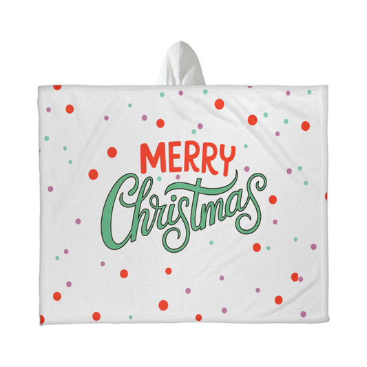 Merry Christmas Hooded Sherpa Fleece Blanket | Cozy Holiday Throw | Christmas Polka Dot Blanket