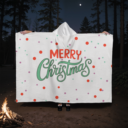 Merry Christmas Hooded Sherpa Fleece Blanket | Cozy Holiday Throw | Christmas Polka Dot Blanket