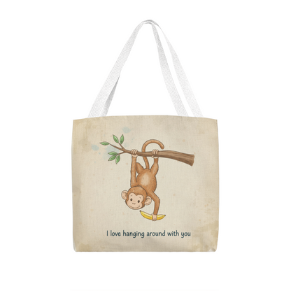 Cute Monkey Tote Bag – I Love Hanging Around With You | Adorable Pun Gift for Kids, Friends & Loved Ones