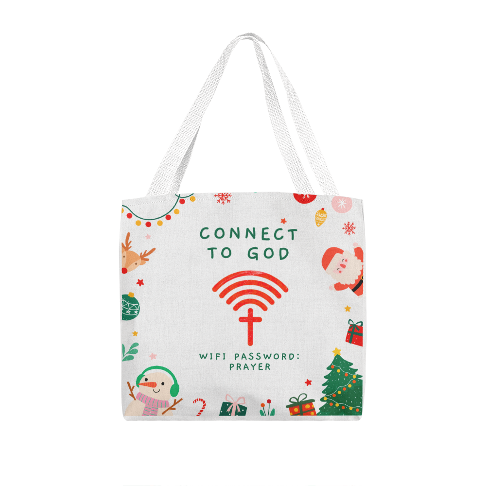 Faith Connection Christmas Tote – “WiFi Password: PRAYER” Holiday Edition