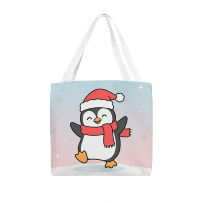 Cute Christmas Penguin Tote Bag | Festive Holiday Shopper & Gift Bag