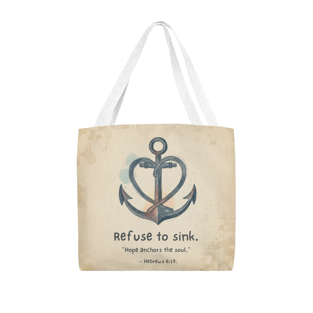 Refuse to Sink - Hope Anchors the Soul: Christian Tote Bag | Heart Anchor Faith-Inspired Bag for Women | Hebrews 6:19 Scripture Tote