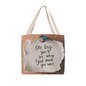 “God made you wait” faith tote displayed on neutral background