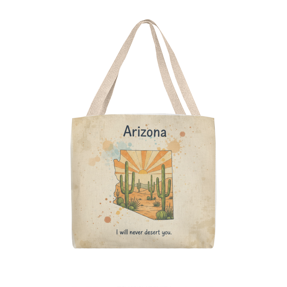 Durable classic tote with Arizona cactus artwork