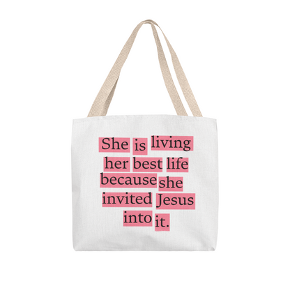 Tote bag placed beside Bible and coffee cup for Sunday routine inspiration.