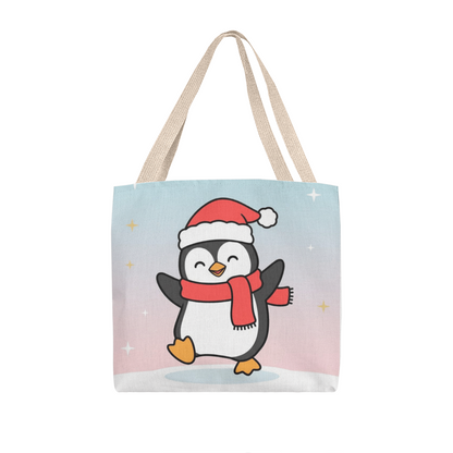 Cute Christmas Penguin Tote Bag | Festive Holiday Shopper & Gift Bag