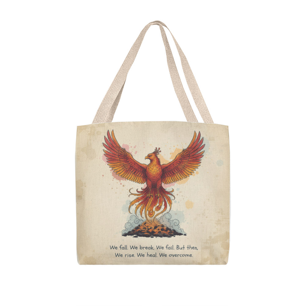 Phoenix Rise Tote Bag – Inspirational We Rise We Heal We Overcome Quote | Strength, Healing & Resilience Gift