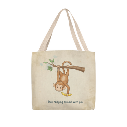 Cute Monkey Tote Bag – I Love Hanging Around With You | Adorable Pun Gift for Kids, Friends & Loved Ones