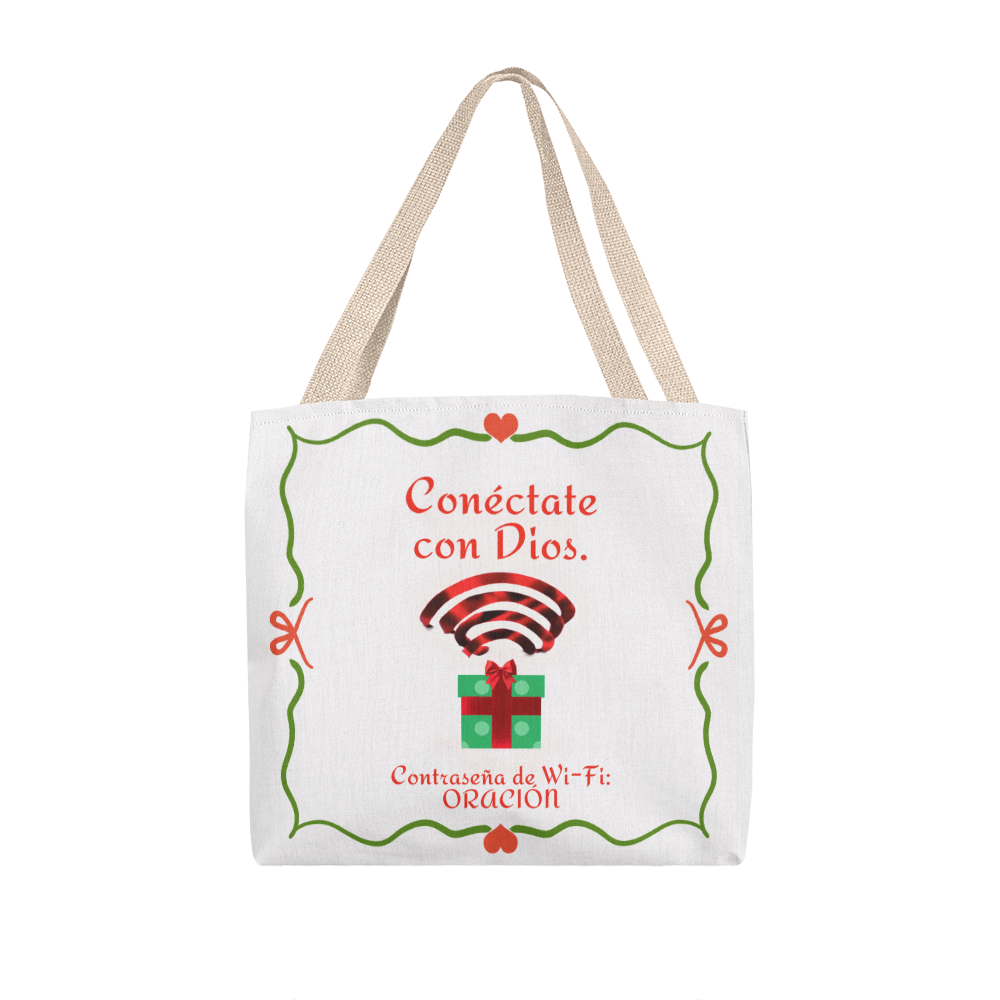 “Conéctate con Dios” tote for Christmas shopping or gifting