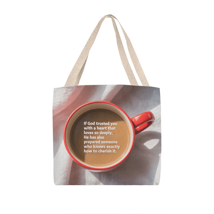 Durable polyester tote bag with nonwoven laminate interior lining