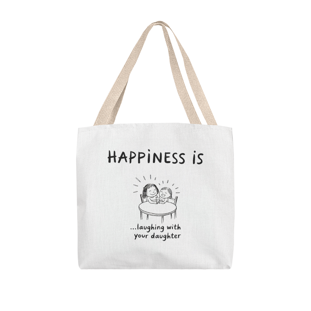 Hand-drawn mother daughter design on tote