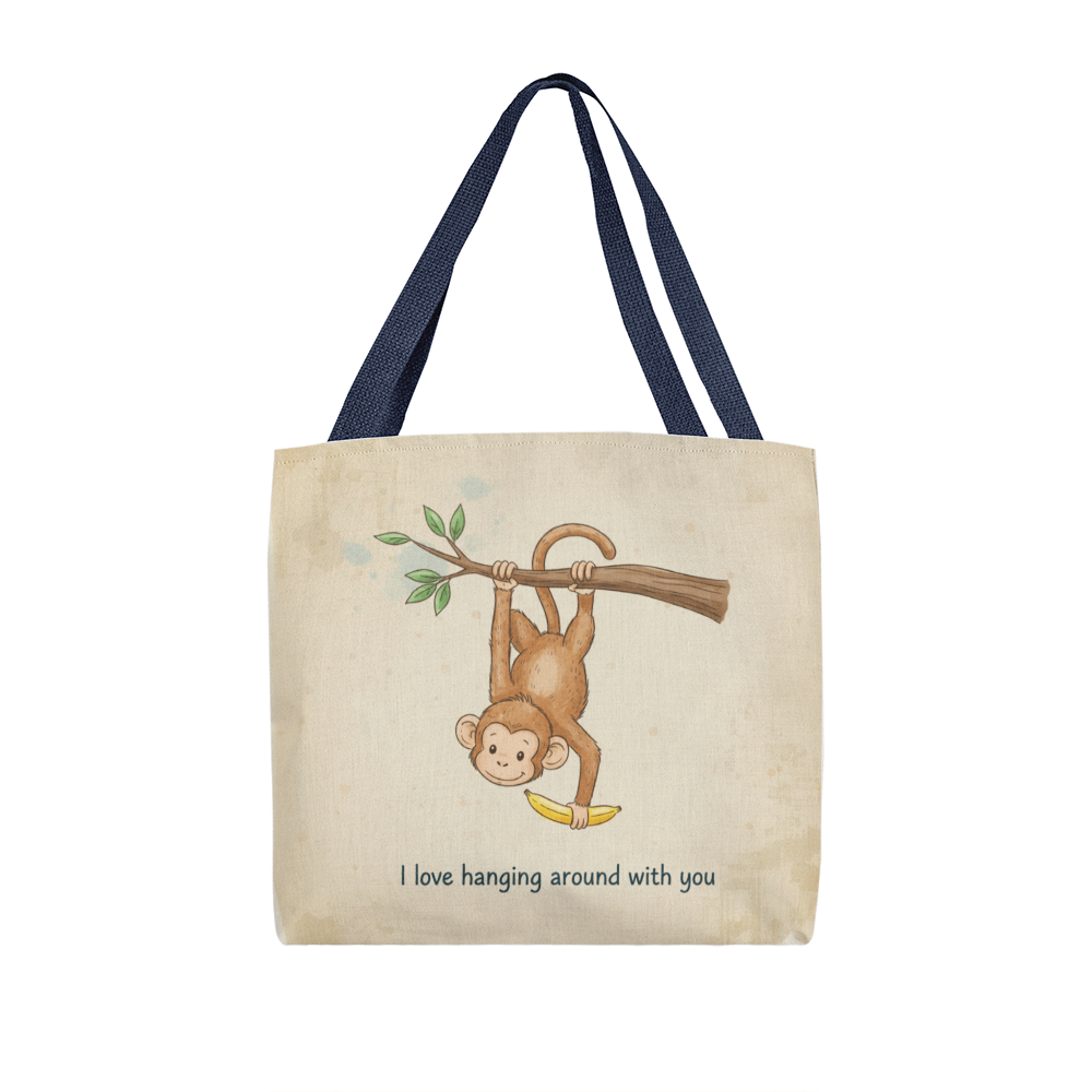 Cute Monkey Tote Bag – I Love Hanging Around With You | Adorable Pun Gift for Kids, Friends & Loved Ones